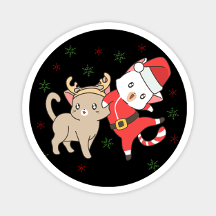 Kawaii Christmas Santa Cat And Reindeer Cat Magnet